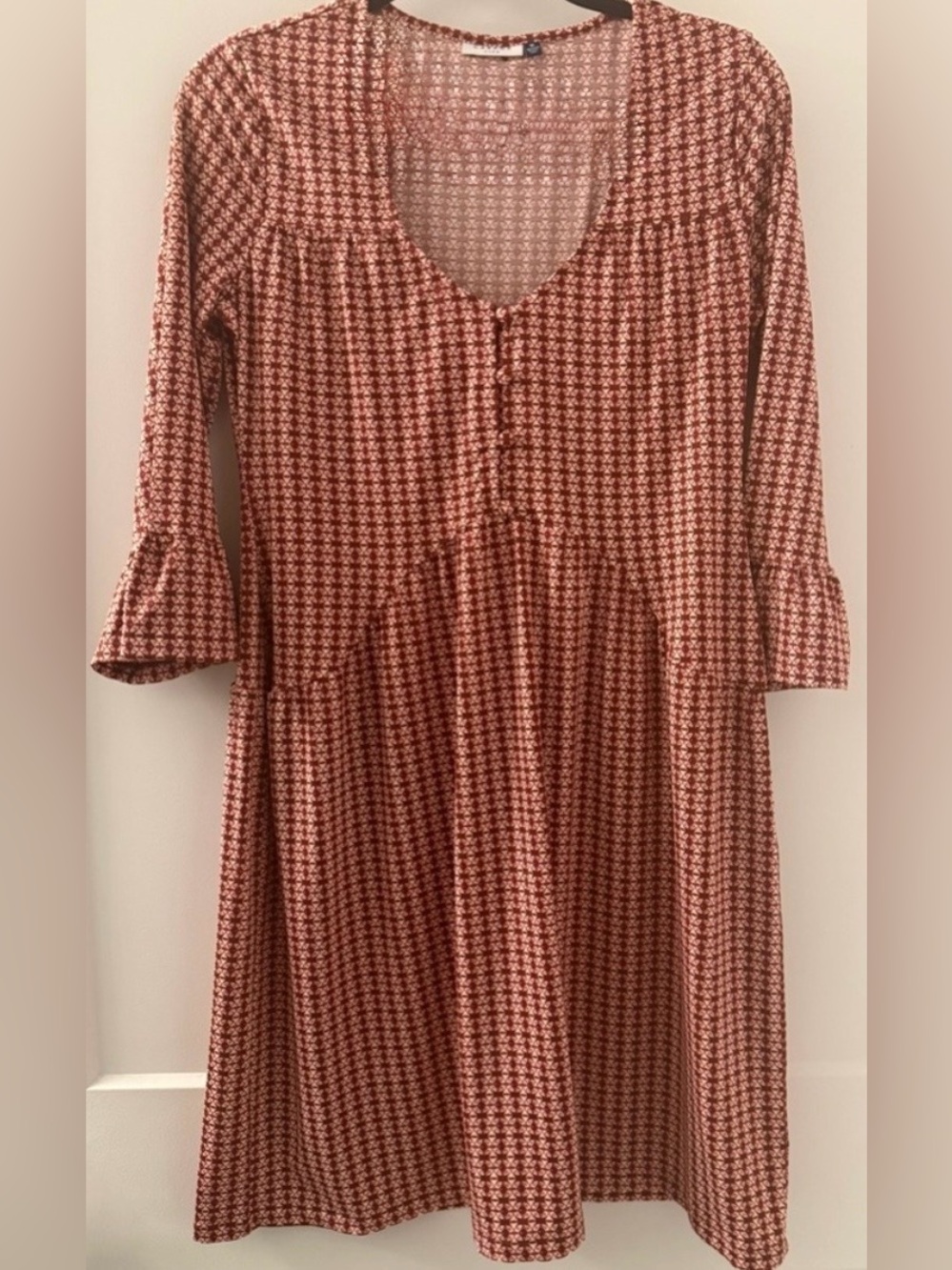 Cabana Life Patterned Deep Red&Cream Tunic/Sundress UPF+50 SzMed.New Without Tag